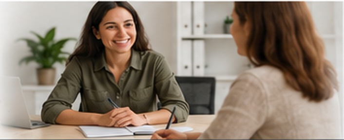 Orientadora laboral atendiendo a una alumna adulta